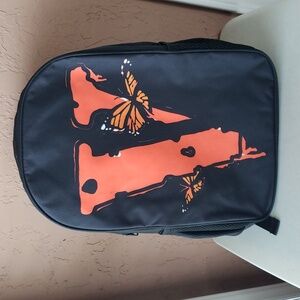 Backpack Black with Orange V and Butterfly NWT